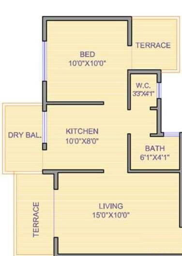 Floor plan of 1 BHK 326 Sq. Ft. Apartment in Yash Tulip Homes, Pune