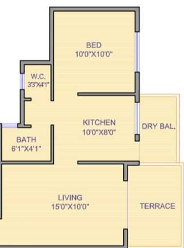 Floor plan of 1 BHK 384 Sq. Ft. Apartment in Yash Tulip Homes, Pune