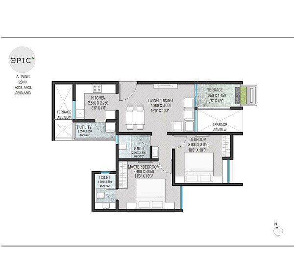 Floor plan of 2 BHK 647 Sq. Ft. Apartment in Yashada Epic Phase 1, Pune