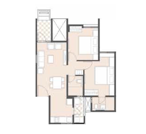 Floor plan of 2 BHK 714 Sq. Ft. Apartment in Yashada Epic Phase 1, Pune