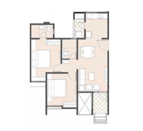 Floor plan of 2 BHK 756 Sq. Ft. Apartment in Yashada Epic Phase 1, Pune