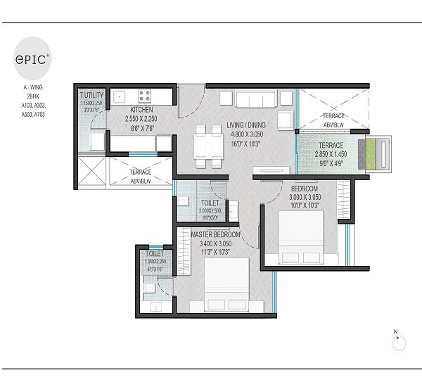 Floor plan of 2 BHK 855 Sq. Ft. Apartment in Yashada Epic Phase 1, Pune