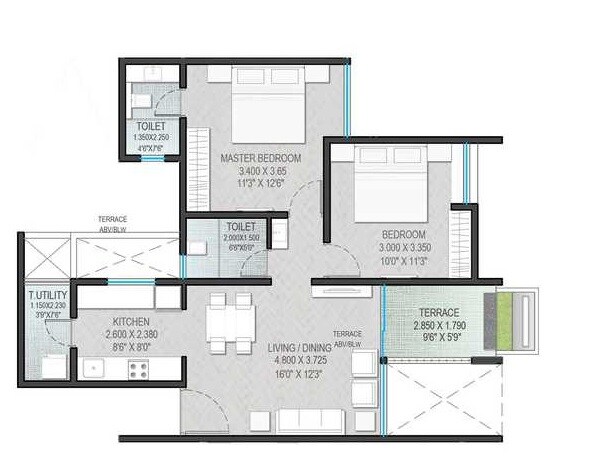 Floor plan of 2 BHK 657 Sq. Ft. Apartment in Yashada Epic Phase 2, Pune