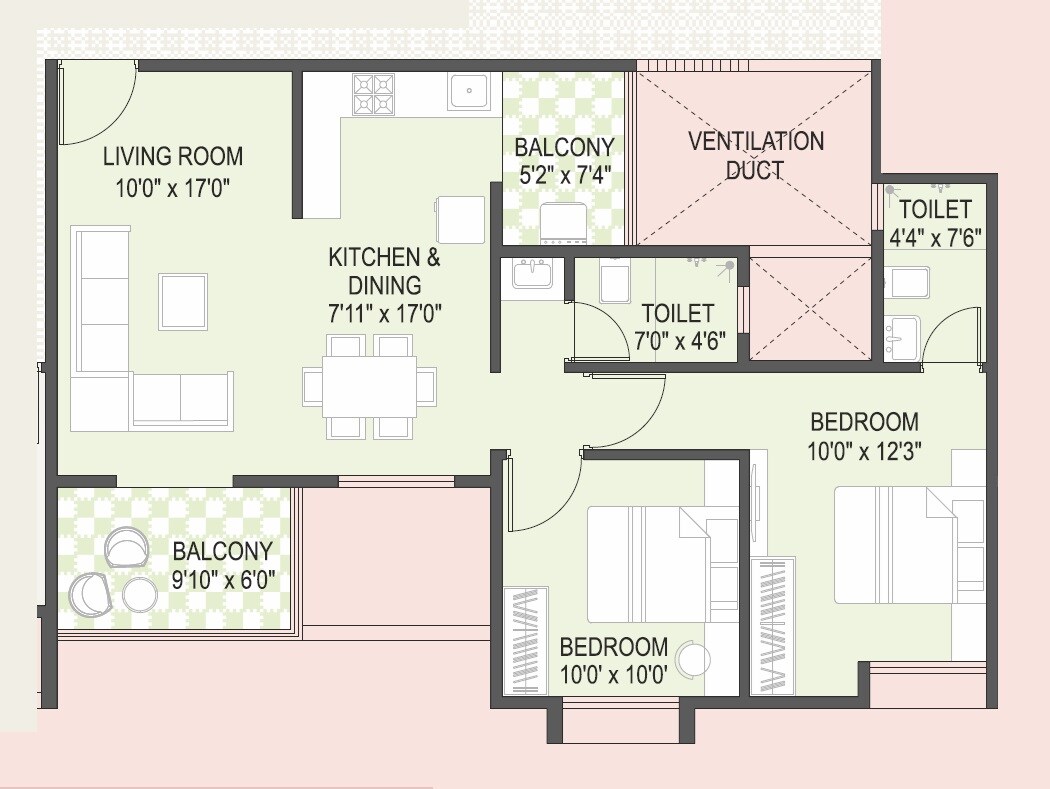 Floor plan of 2 BHK 773 Sq. Ft. Apartment in Yashada Florenza, Pune