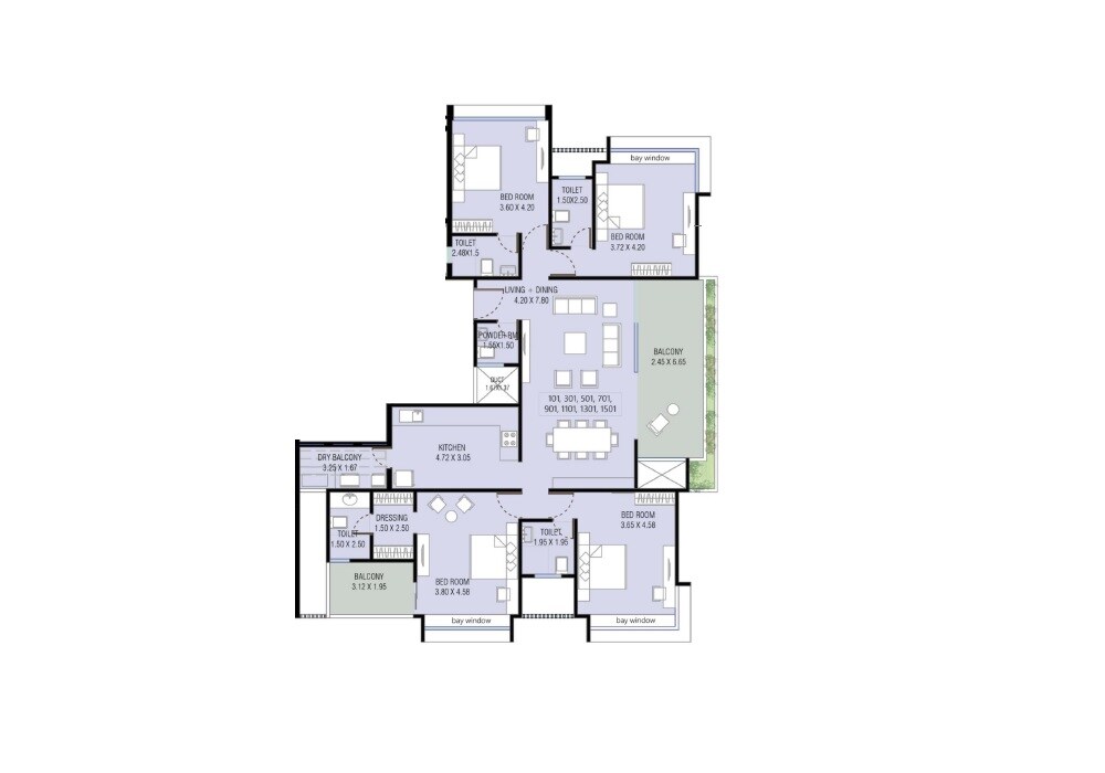 Floor plan of 4 BHK 1871 Sq. Ft. Apartment in Yashada Jubilee Hills, Pune