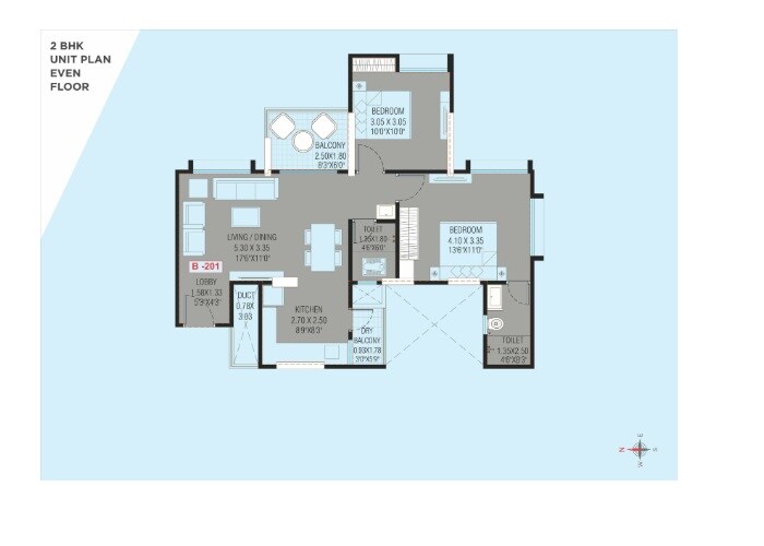 Floor plan of 2 BHK 633 Sq. Ft. Apartment in Yashada Splendid Courtyard, Pune
