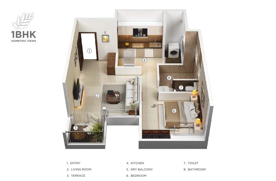 Floor plan of 1 BHK 446 Sq. Ft. Apartment in Yashada Splendid Meadows, Pune