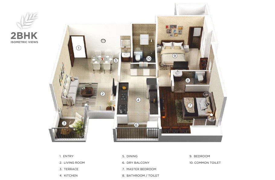 Floor plan of 2 BHK 509 Sq. Ft. Apartment in Yashada Splendid Meadows, Pune