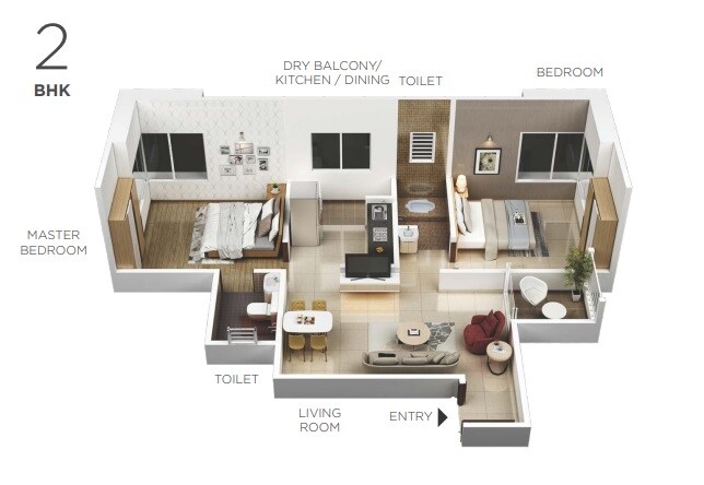 2 BHK 587 Sq. Ft. Apartment