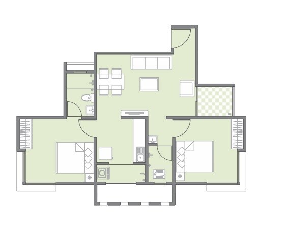 2 BHK 614 Sq. Ft. Apartment