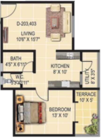 1 BHK 620 Sq. Ft. Apartment