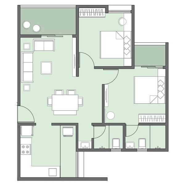 Floor plan of 2 BHK 659 Sq. Ft. Apartment in Yashada Supreme, Pune