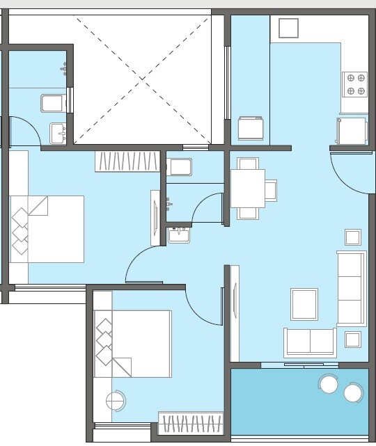 Floor plan of 2 BHK 756 Sq. Ft. Apartment in Yashada Supreme, Pune