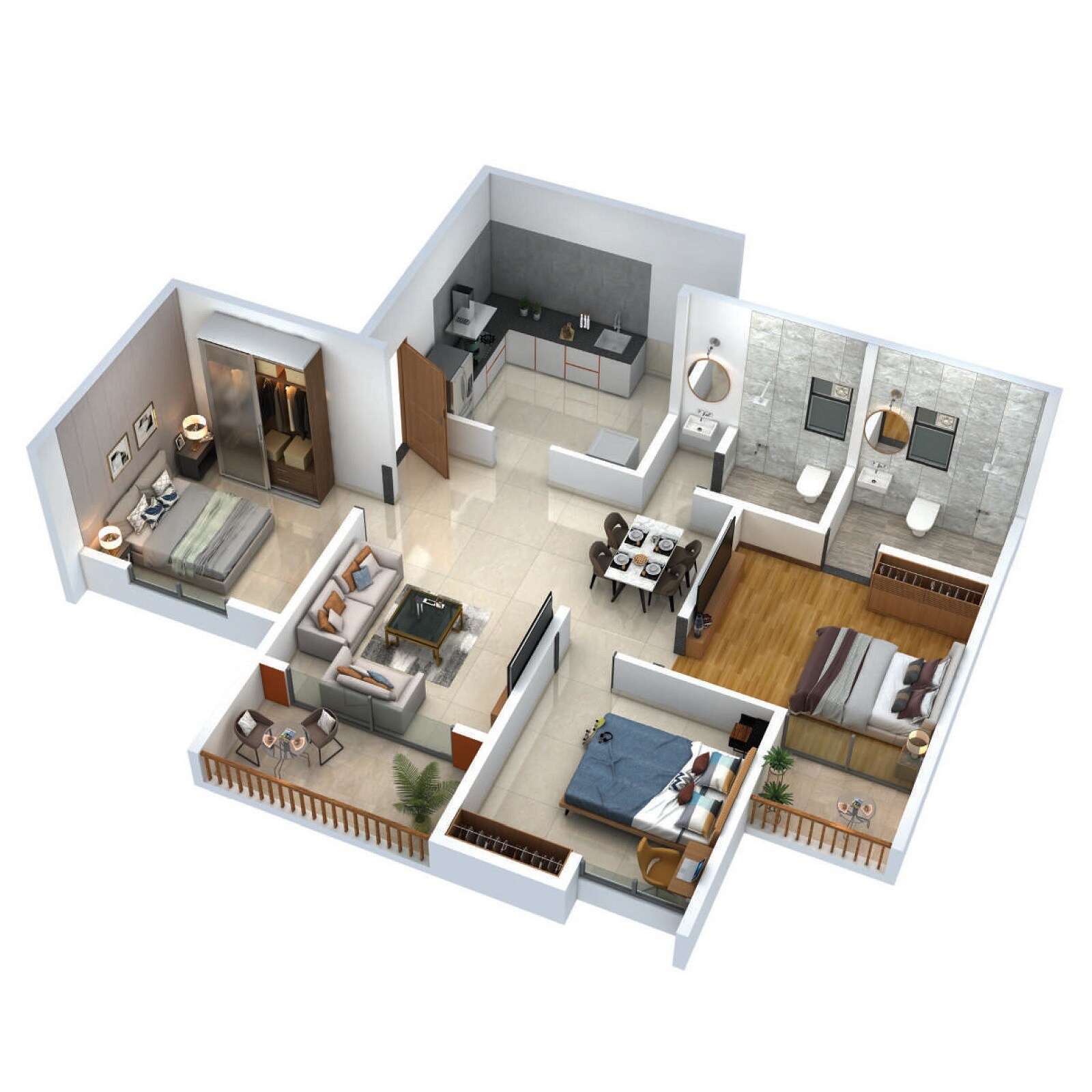 Floor plan of 3 BHK 807 Sq. Ft. Apartment in Yashada Supreme, Pune