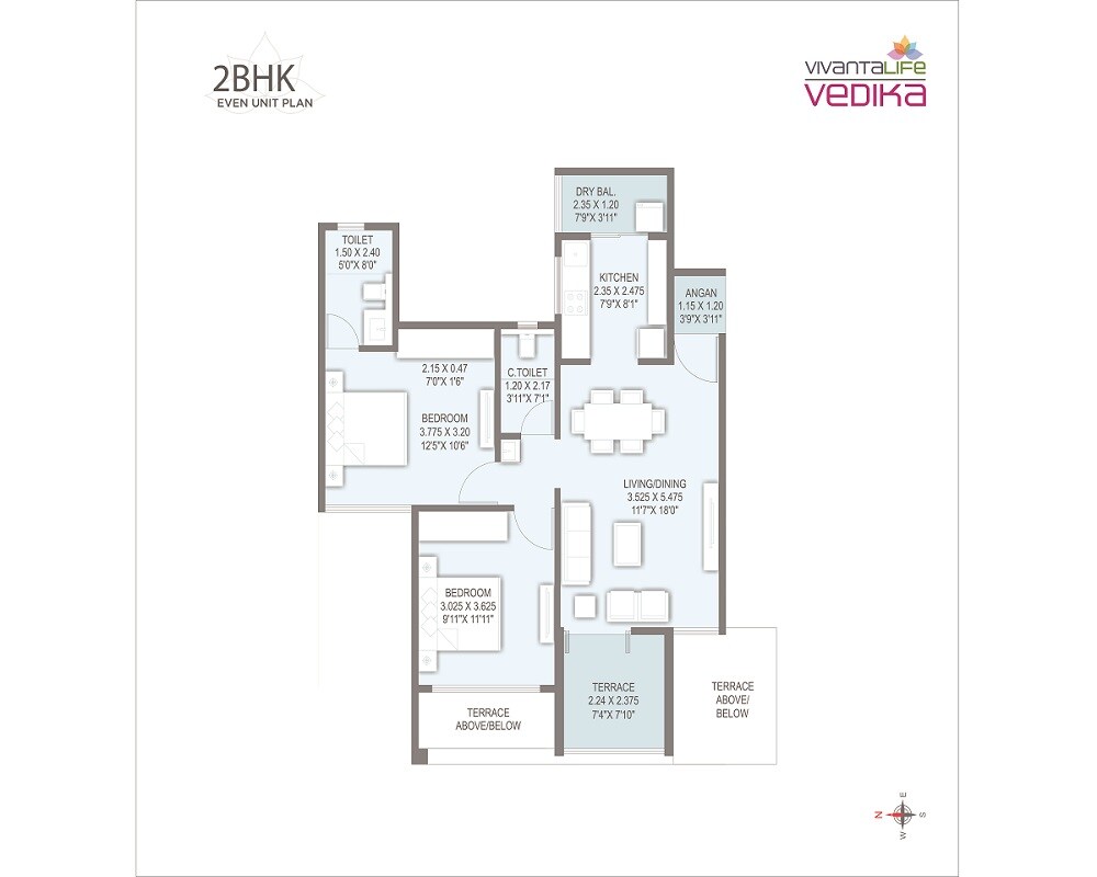 Floor plan of 2 BHK 650 Sq. Ft. Apartment in Yashada Vivanta Life Vedika, Pune