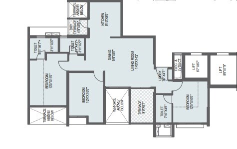 Floor plan of 3 BHK 1099 Sq. Ft. Apartment in Yashada Vivanta Vantage Twenty One, Pune