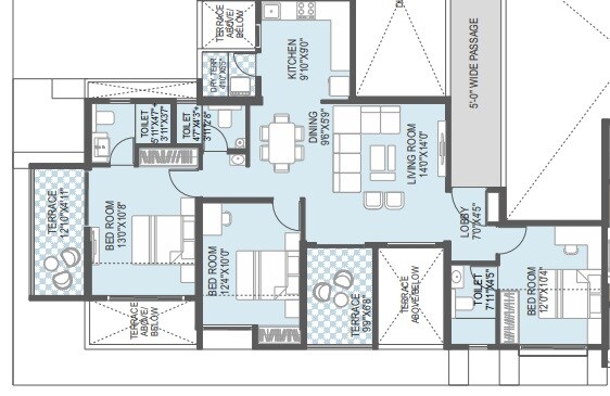 Floor plan of 3 BHK 997 Sq. Ft. Apartment in Yashada Vivanta Vantage Twenty One, Pune