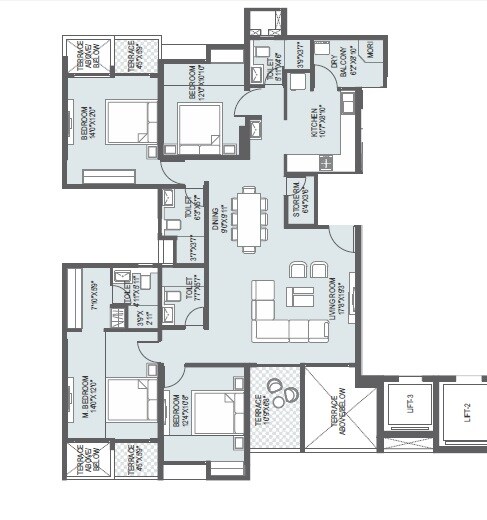 Floor plan of 4 BHK 1742 Sq. Ft. Apartment in Yashada Vivanta Vantage Twenty One, Pune