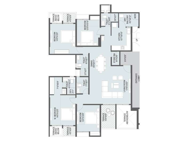 Floor plan of 4 BHK 1755 Sq. Ft. Apartment in Yashada Vivanta Vantage Twenty One, Pune