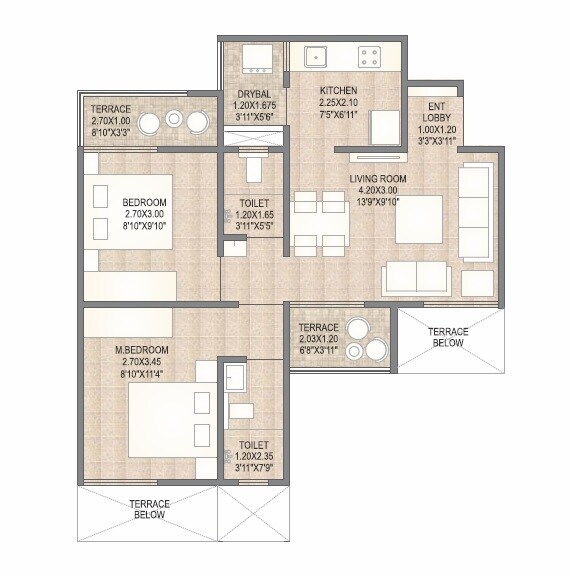 Floor plan of 2 BHK 401 Sq. Ft. Apartment in Yashashree Mangalam Homes, Pune