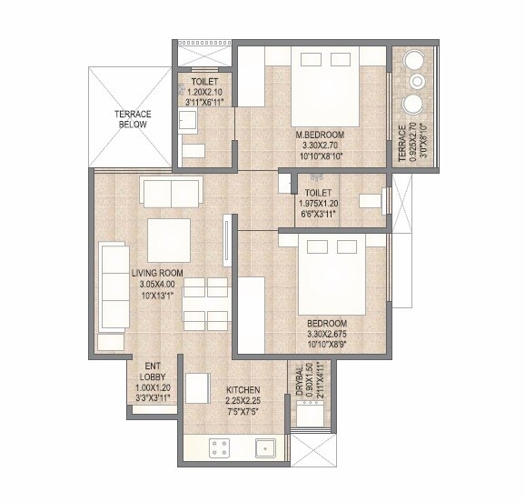 Floor plan of 2 BHK 489 Sq. Ft. Apartment in Yashashree Mangalam Homes, Pune