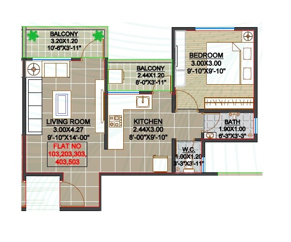 Floor plan of 1 BHK 473 Sq. Ft. Apartment in Yashaswi Mai Residency, Pune