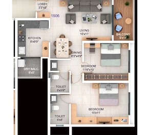 2 BHK 822 Sq. Ft. Apartment in Yashoda Trident World