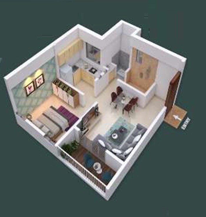 Floor plan of 1 BHK 360 Sq. Ft. Apartment in Yashodeep Chakreshwar Vihar, Pune