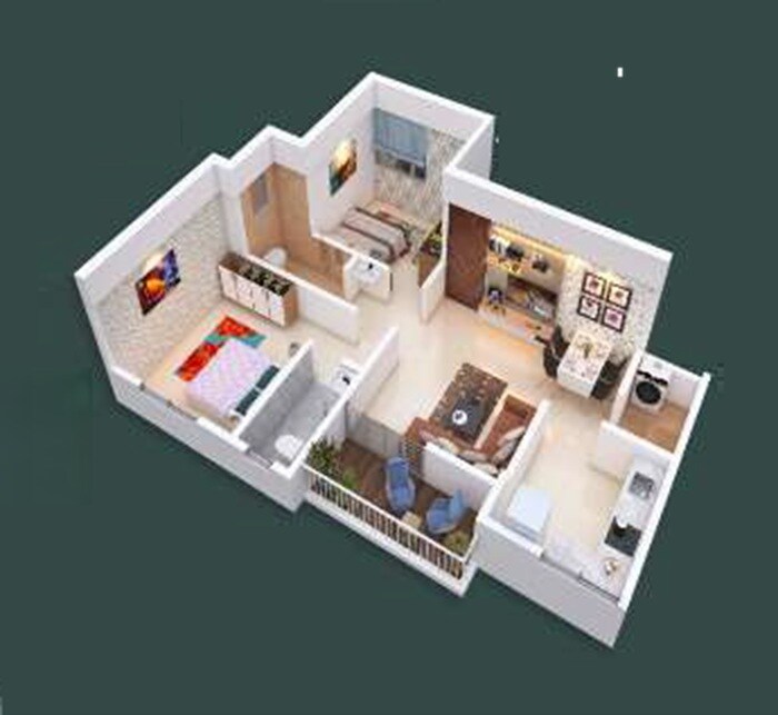 Floor plan of 2 BHK 672 Sq. Ft. Apartment in Yashodeep Chakreshwar Vihar, Pune