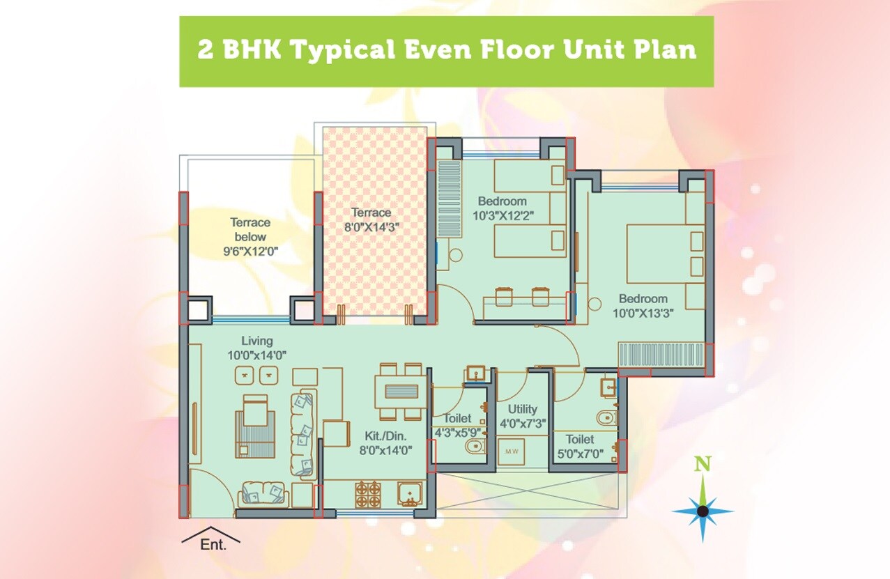 Floor plan of 2 BHK 645 Sq. Ft. Apartment in Yashodhan Devayani Residency, Pune