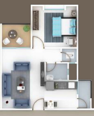 Floor plan of 1 BHK 432 Sq. Ft. Apartment in Yashodhan Dwarika Dham, Pune