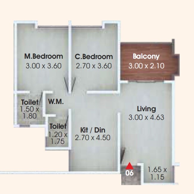 Floor plan of 2 BHK 675 Sq. Ft. Apartment in Yashodhan Dwarika Dham, Pune