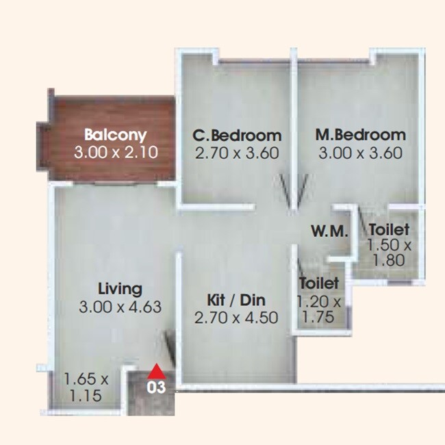 Floor plan of 2 BHK 682 Sq. Ft. Apartment in Yashodhan Dwarika Dham, Pune
