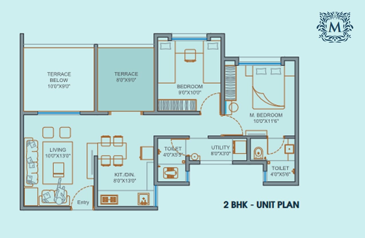 Floor plan of 2 BHK Apartment - 625 sq. ft. in Yashodhan Mahaveer Darshan, Pune