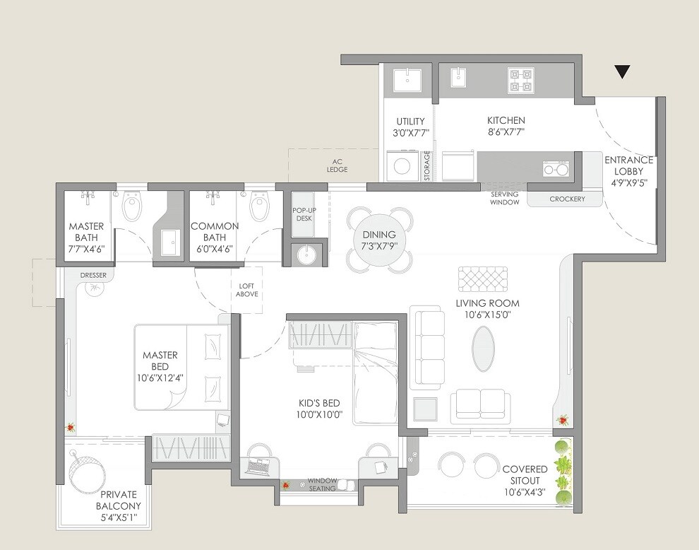 Floor plan of 2 BHK 510 Sq. Ft. Apartment in Yashwin Orizzonte, Pune