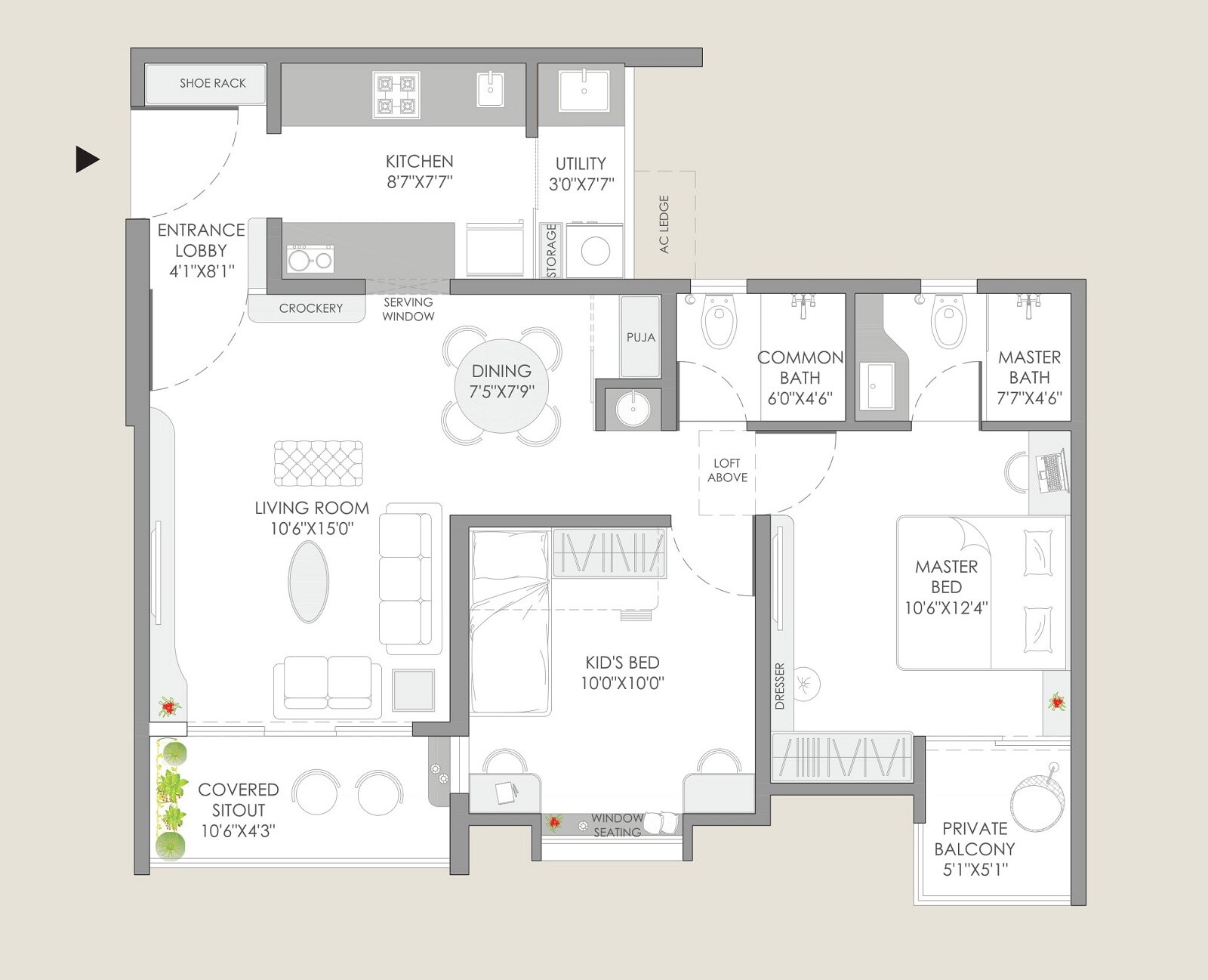 Floor plan of 2 BHK 638 Sq. Ft. Apartment in Yashwin Orrizonte, Pune