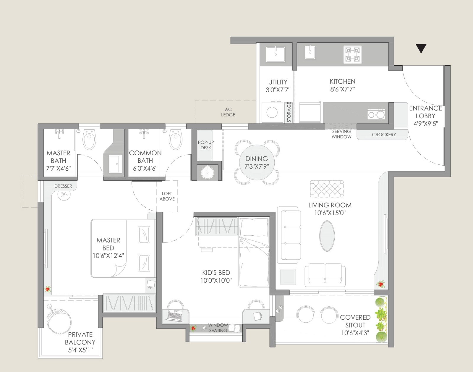 Floor plan of 2 BHK 649 Sq. Ft. Apartment in Yashwin Orrizonte, Pune