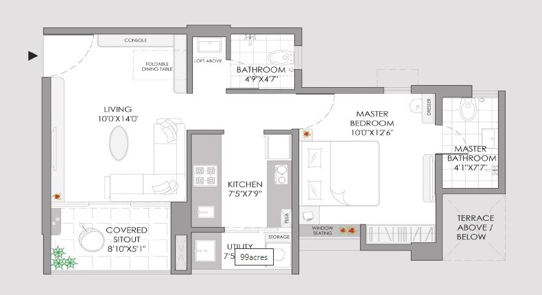Floor plan of 1 BHK 491 Sq. Ft. Apartment in Yashwin Sukhniwas, Pune