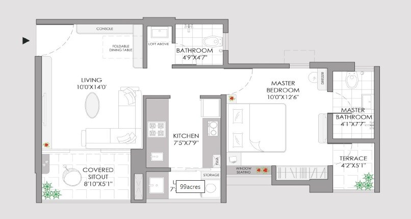 Floor plan of 1 BHK 513 Sq. Ft. Apartment in Yashwin Sukhniwas, Pune