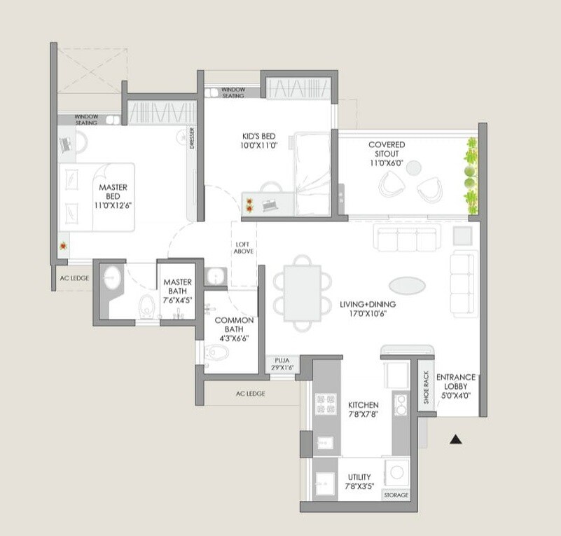 Floor plan of 2 BHK 697 Sq. Ft. Apartment in Yashwin Supernova, Pune