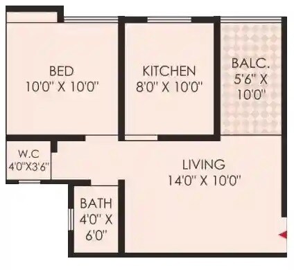 Floor plan of 1 BHK 448 Sq. Ft. Apartment in Yog Kalpvishwa, Pune