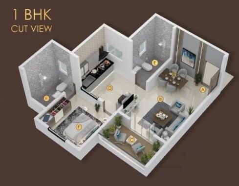 Floor plan of 1 BHK 470 Sq. Ft. Apartment in Yog Kalpvishwa, Pune