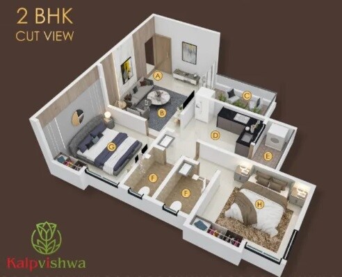 Floor plan of 2 BHK 695 Sq. Ft. Apartment in Yog Kalpvishwa, Pune