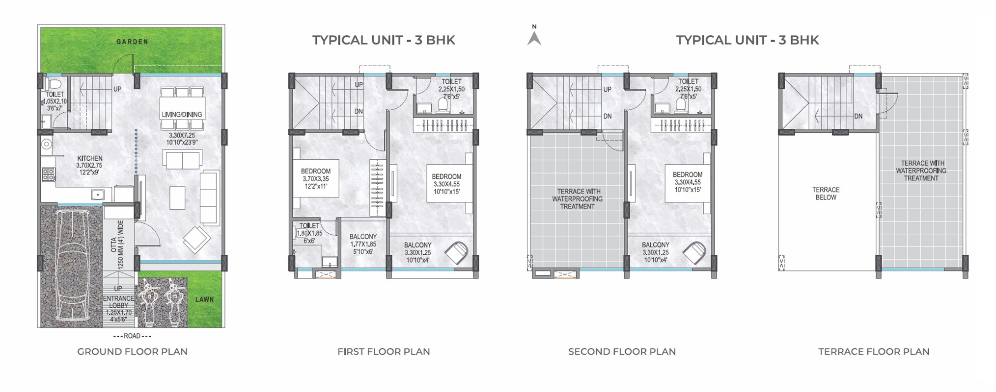Floor plan of 3 BHK 1581 Sq. Ft. Row House in Yogesh Gandharv Marigold, Pune
