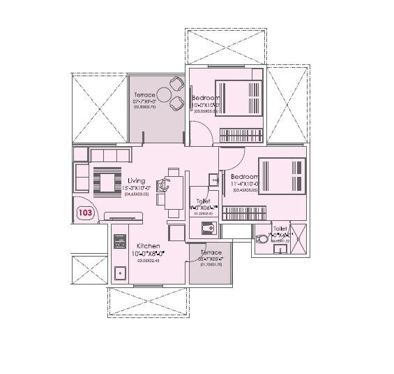 Floor plan of 2 BHK 418 Sq. Ft. Apartment in Yogesh Gandharva Excellence, Pune