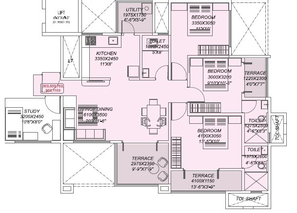 Floor plan of 3 BHK 826 Sq. Ft. Apartment in Yogesh Gandharva Excellence, Pune