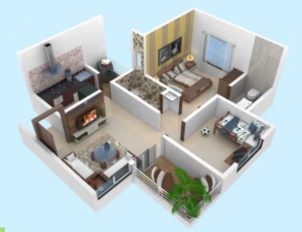 Floor plan of 1 BHK 370 Sq. Ft. Apartment in Yogesh Gandharva Excellencee Phase I, Pune