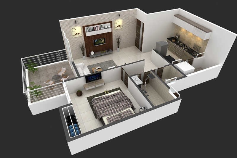 Floor plan of 1 BHK 423 Sq. Ft. Apartment in Yogin Belva, Pune