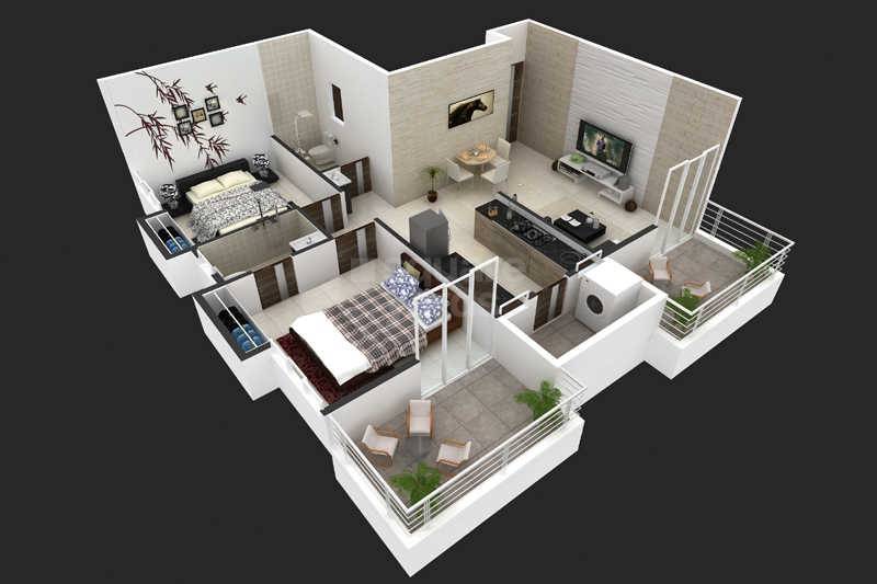 Floor plan of 2 BHK 668 Sq. Ft. Apartment in Yogin Belva, Pune