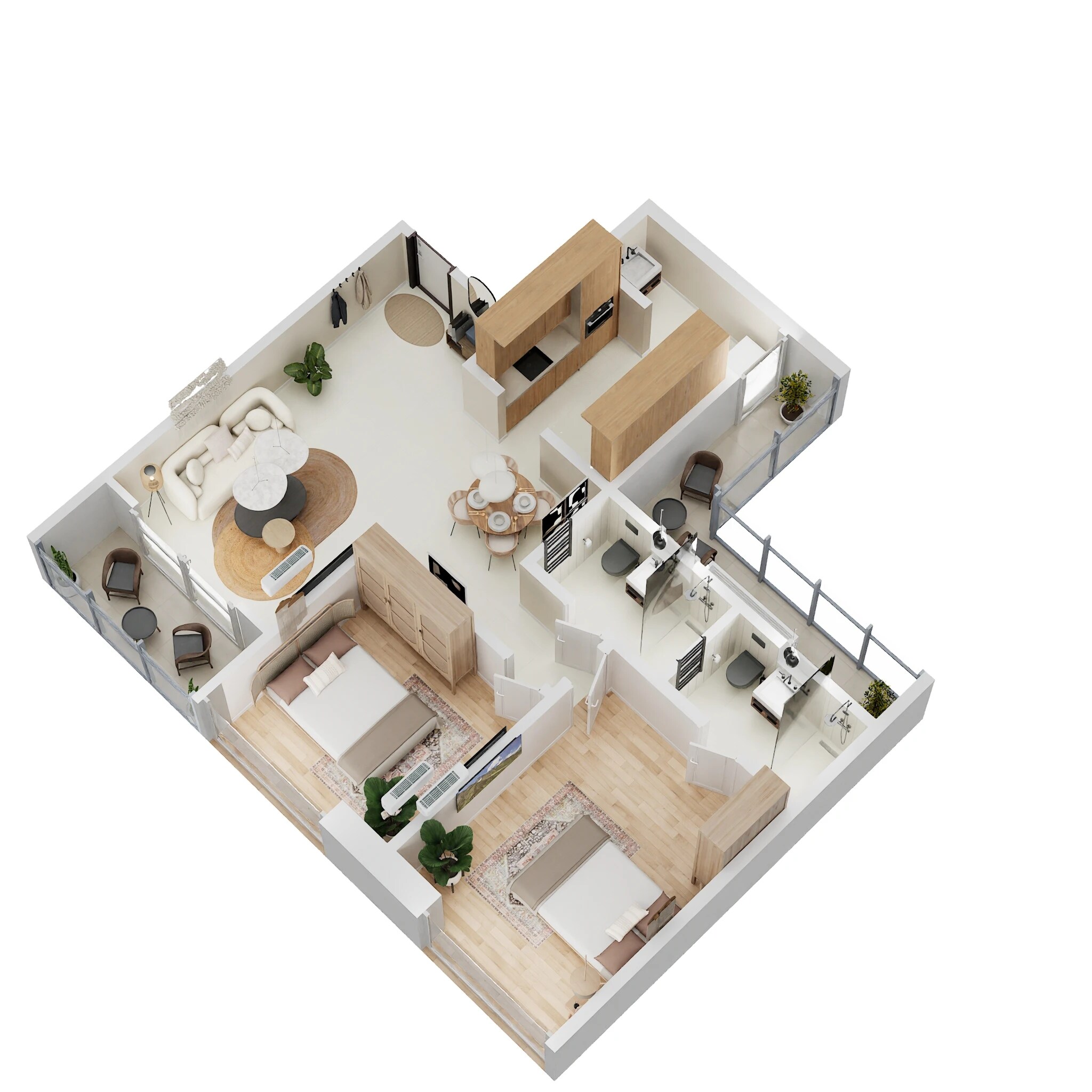 Floor plan of 2 BHK 817 Sq. Ft. Apartment in Yoo Pristine, Pune